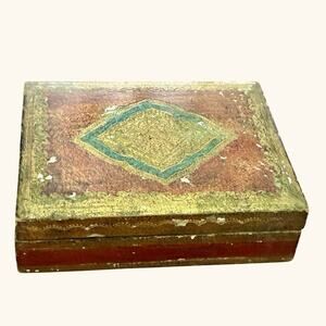 Vintage Florentine Gold Box – 5.5” Gilt Decor, Distressed Charm